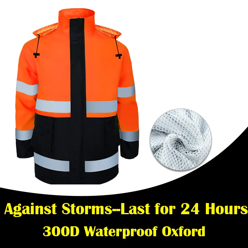 Orange safety rain jacket reflective Polyester Waterproof  rain suit workwear New