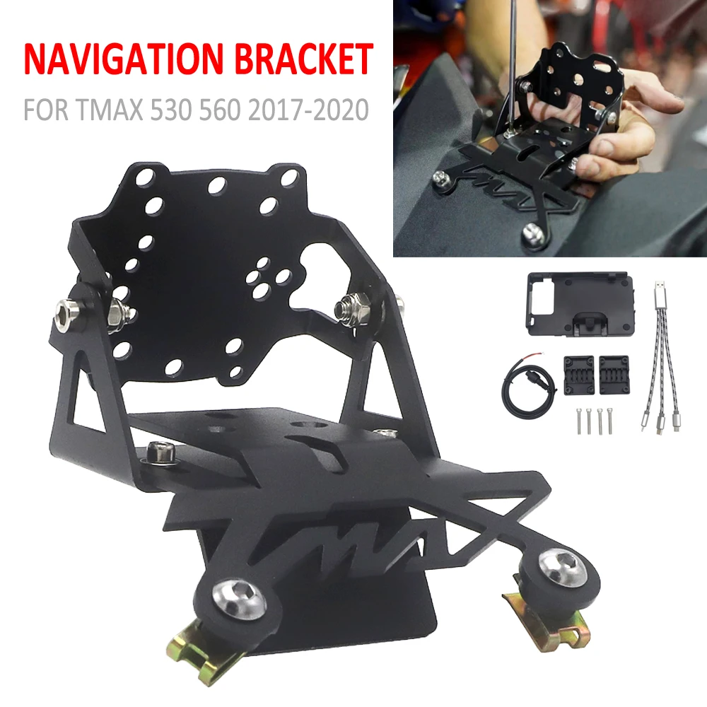 

Кронштейн для навигации, USB, Беспроводная зарядка мобильный телефон, Монтажный держатель для YAMAHA TMAX T-MAX, 530, 560, 2017-ветровое стекло мотоцикла