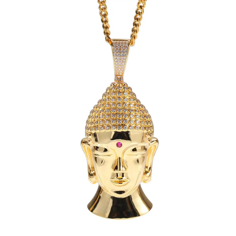 Europe and America Hip hop AAACubic Zirconia Buddha Head Gold Silver Color For Men Women Pendants necklaces high quality Jewelry