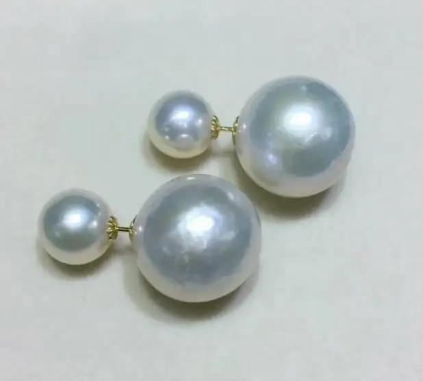 free shipping new pair of 6-11mm south sea round white pearl earring 18k