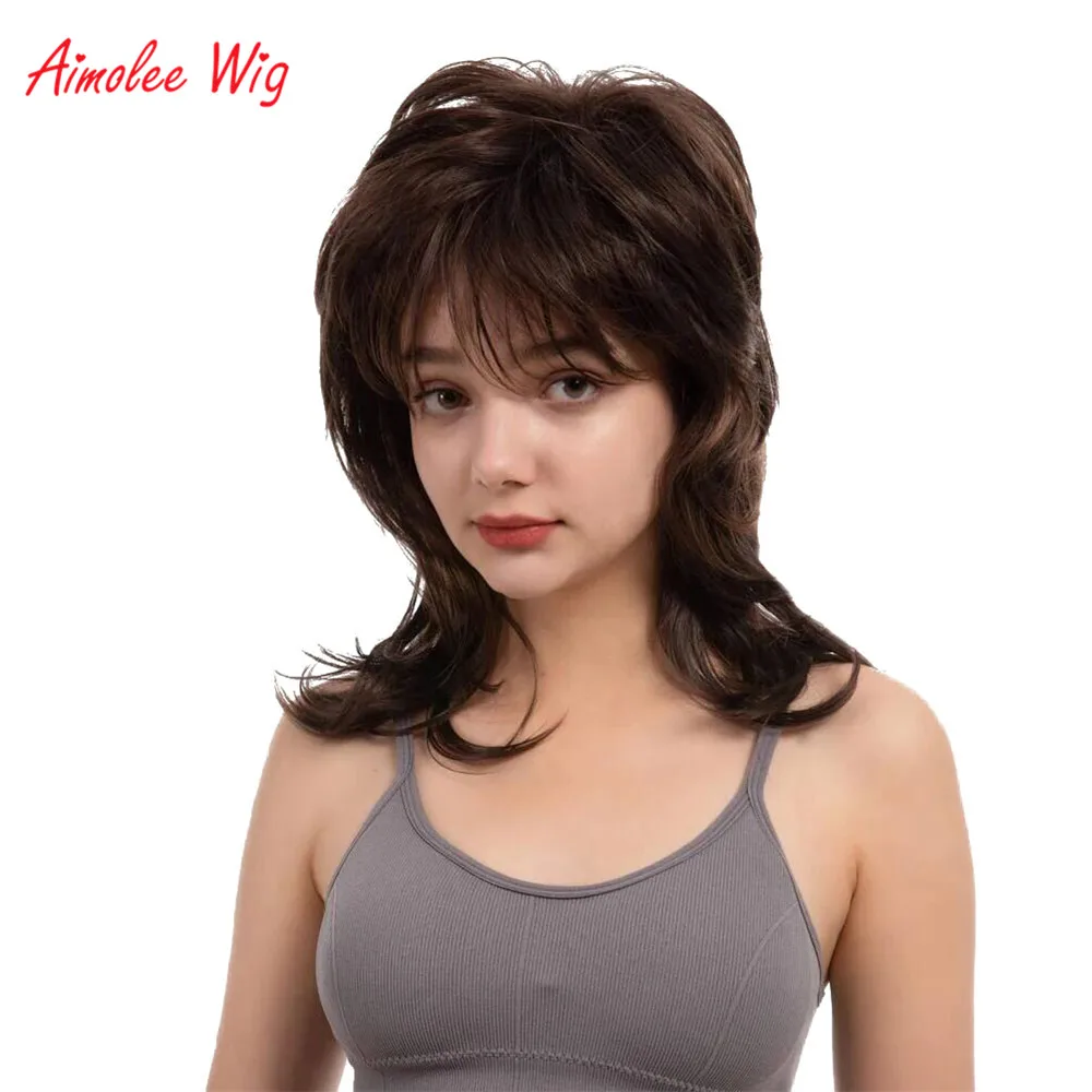 Aimolee Women Long Curly Wigs Synthetic Heat Resistant Hair Capless Wig Wine red/Blonde