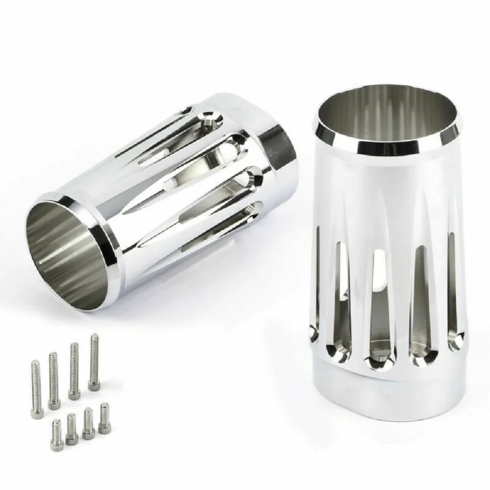 Shallow Cut Chrome Fork Boot Set Slider Cow Bells for Harley Touring Street Glide Road Glide 1984-2013