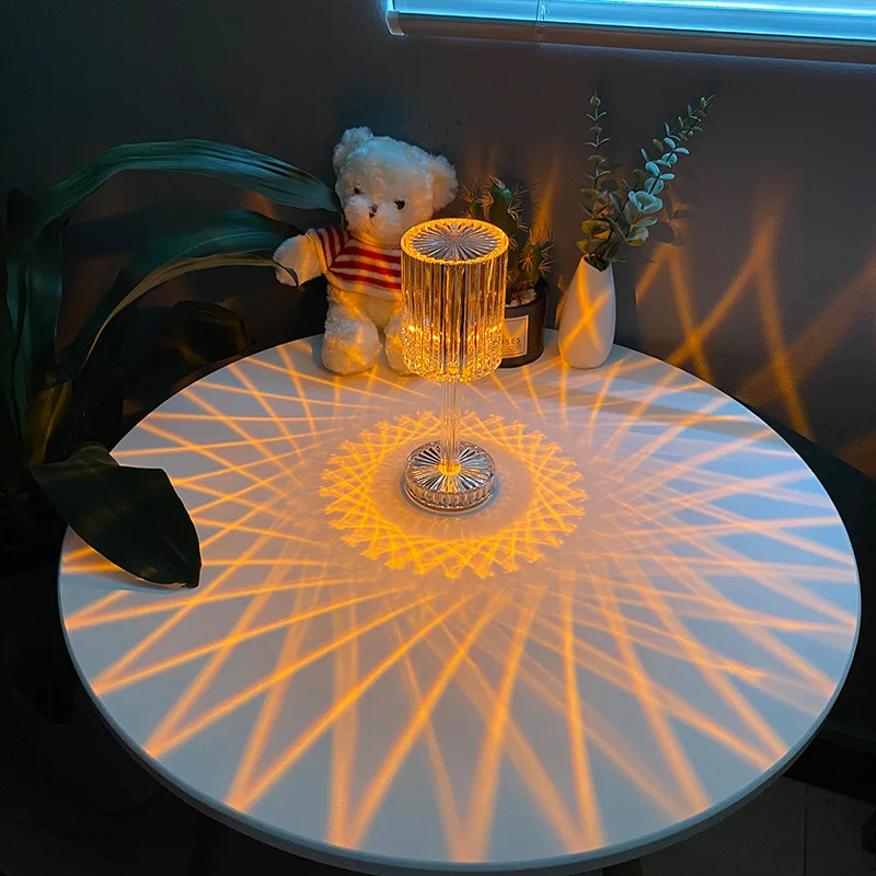 Candeeiros de mesa de cristal para decoração de quarto doméstico, cabeceira multiuso, luz noturna ajustável, iluminação para festas de fim de ano