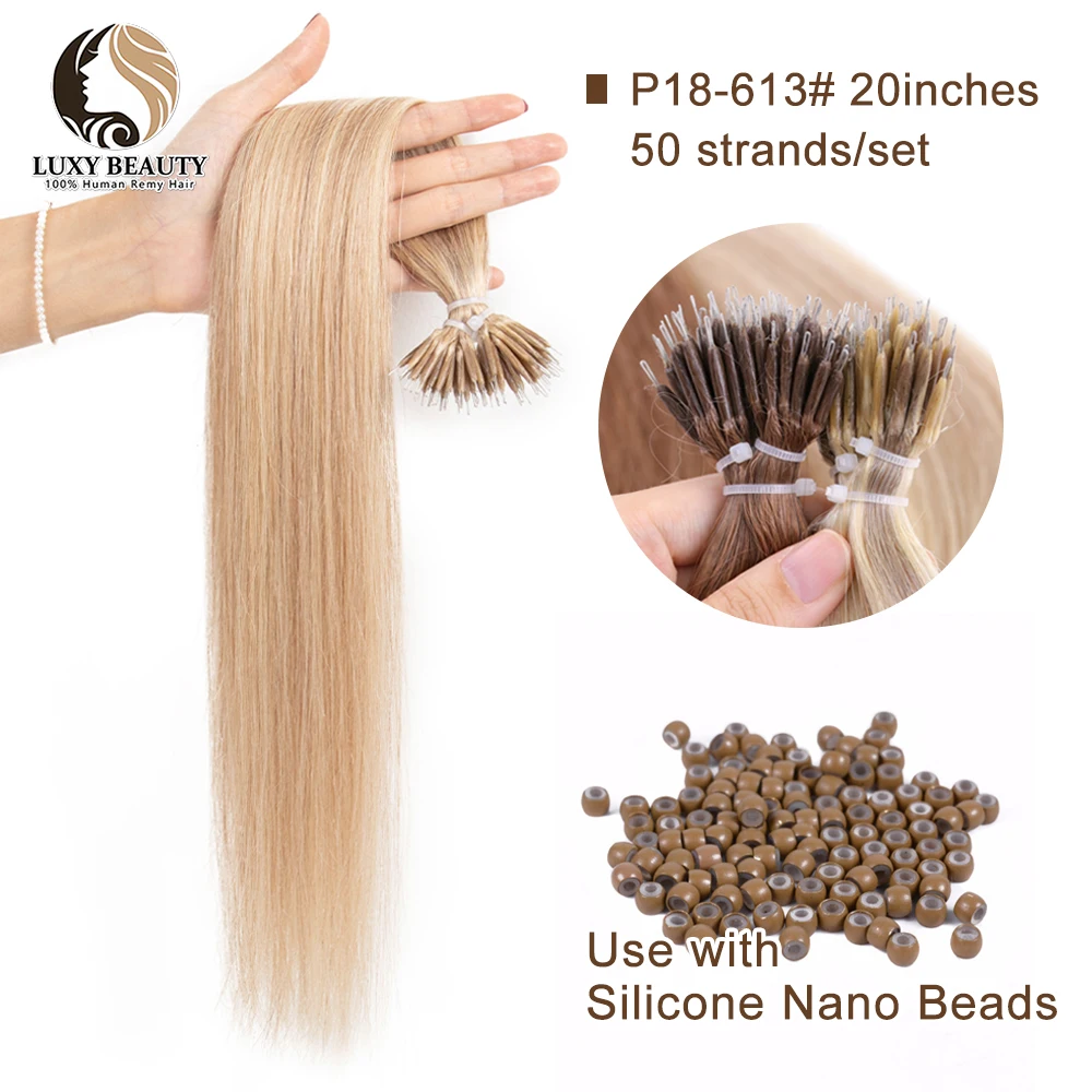 Micro Bead Human Hair Extensions Invisible Non-remy Real Human Hair 50 strands Natural Black Brown Blonde Nano Rings Hair