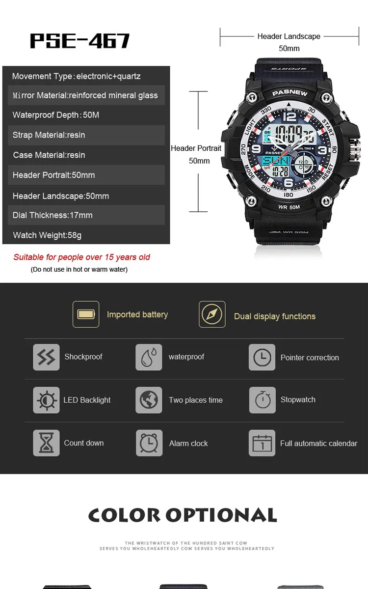 Top Brand Sports Watches Pasnew Men Watches Fashion Silicone Band Dual Display Quartz Wristwatches Male Clock Relogio Masculino