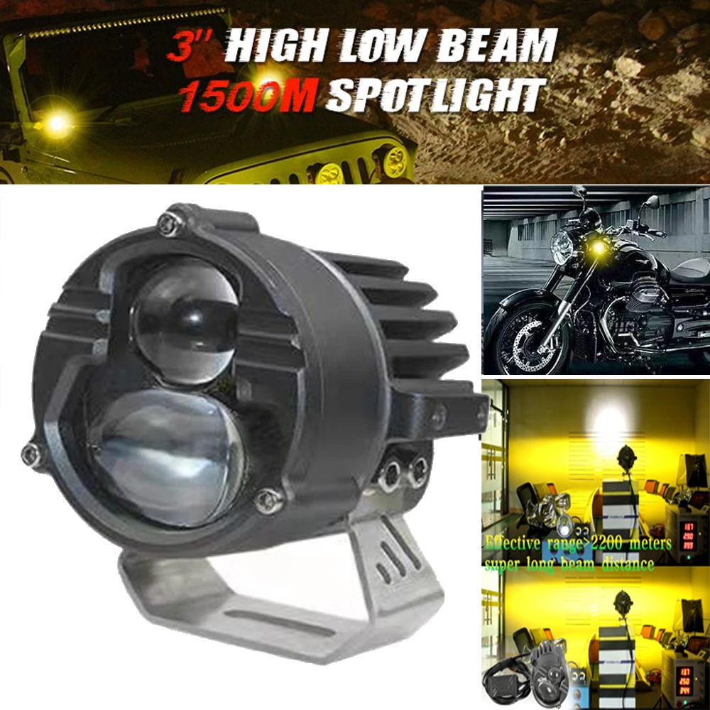 Motorcycle Headlight Dual Color Led Fog Lights Spotlights Work Light Hi/Lo Combo Beam for Car Truck Off Road SUV Boat ATV 120W