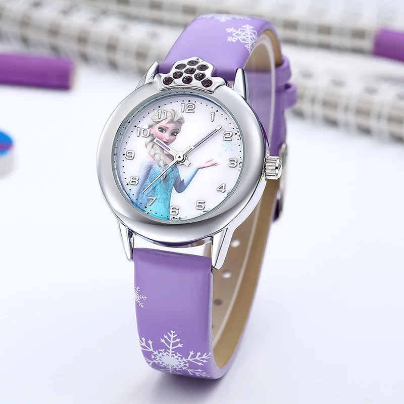 Elsa Watch Girls Elsa Princess Kids Watches Leather Strap Cute Children\'s Cartoon Wristwatches Gifts for Kids Girl Frozen Clock