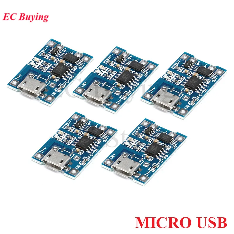 Micro USB 5V 1A 18650 TP4056 Lithium Battery Charger Module Charging Board With Protection Dual Functions Li-ion Cell 5pcs/1pc