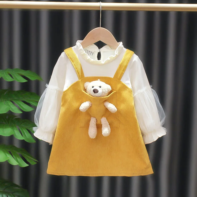 Girls Autumn Dresses Kids Clothes Winter 2021 New Corduroy Princess dress Fake 2 pieces for Children Clothing Baby Girl Dress