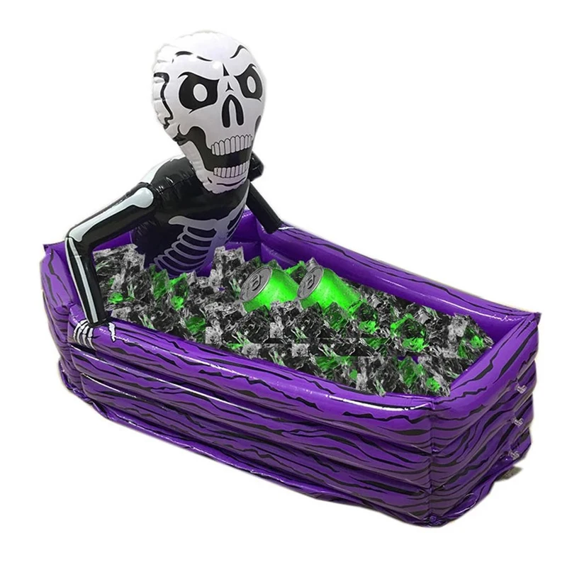 

Inflatable Halloween Toy Inflatable Skull Coffin Cooler Ice Storage Bucket Serving Salad Bar Tray for Halloween Party Decoration