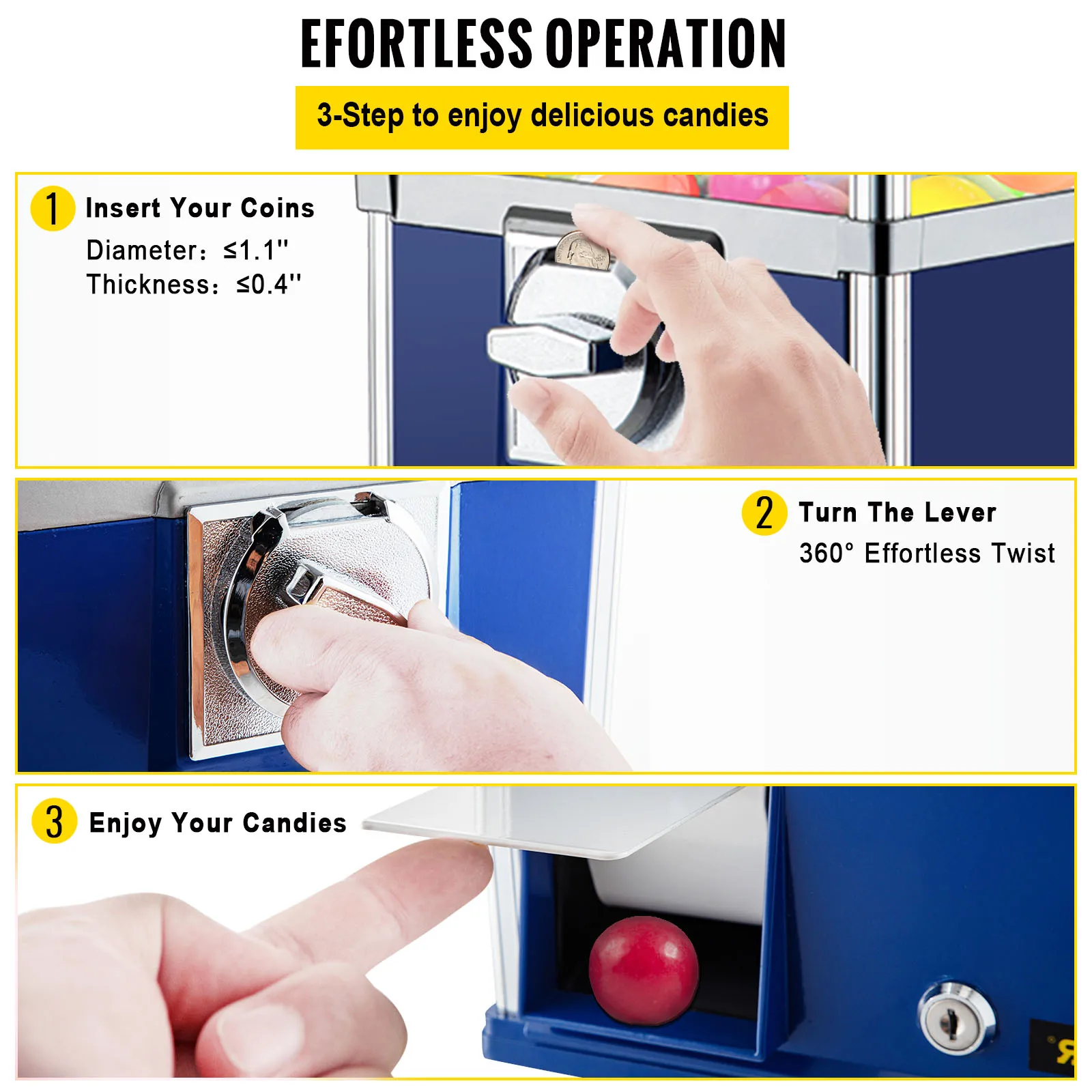 VEVOR 25.2 인 Gumball 디스펜서, 높이 캔디 머신, 게임용 대용량 빈티지 스타일, 소매점, 상업용 가정용