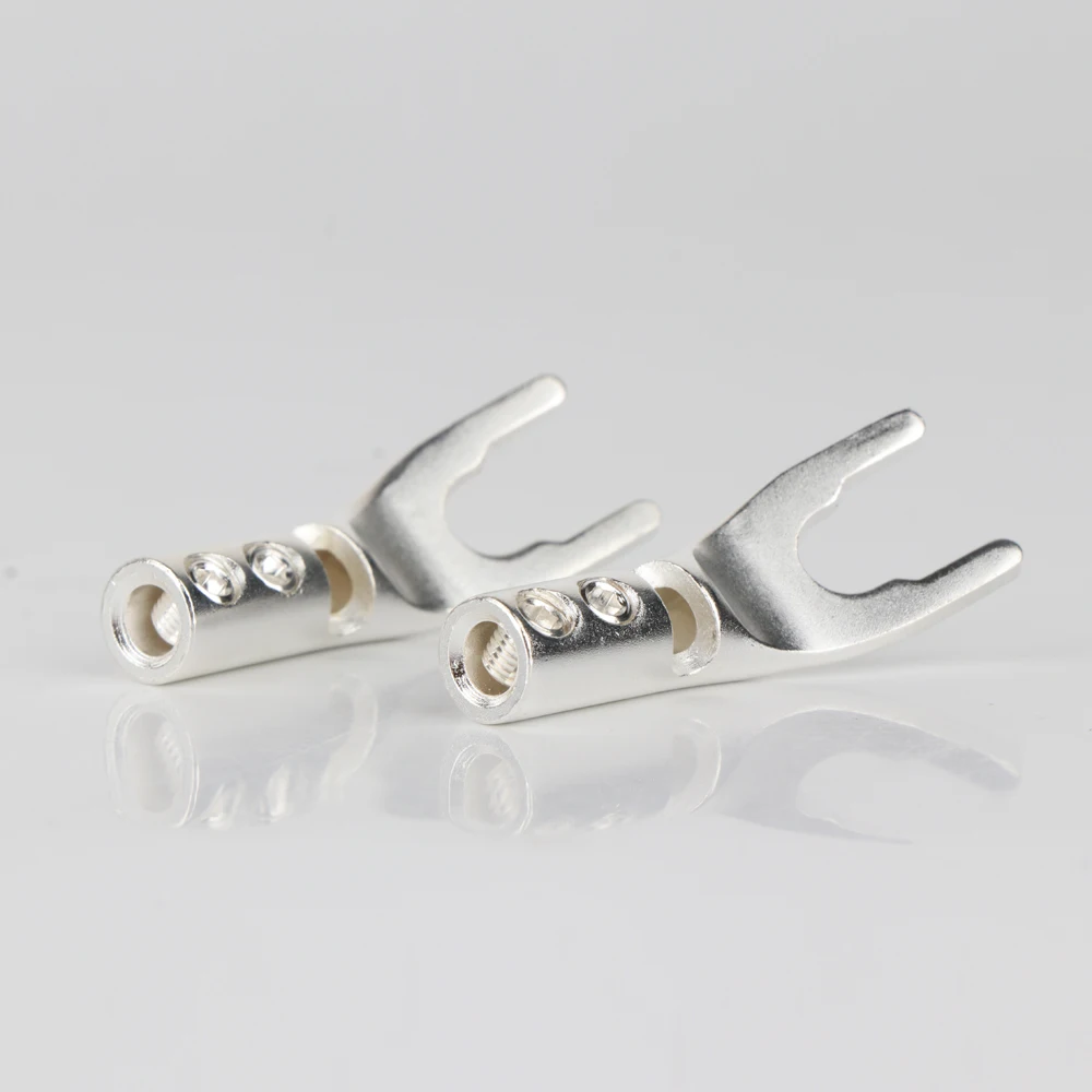 4pcs Pure Copper Silver Plated Speaker Terminals Spade Plug Speaker Cable Wire Connector HiFi Fork Connector
