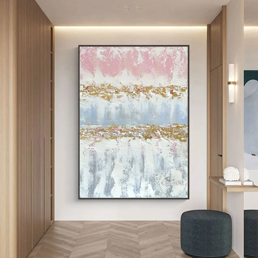 New Arrival Pink And Blue And White Abstract Art, Wall Picture Oil Paintings On Canvas, Apartment Guesthouse Decor Unframed