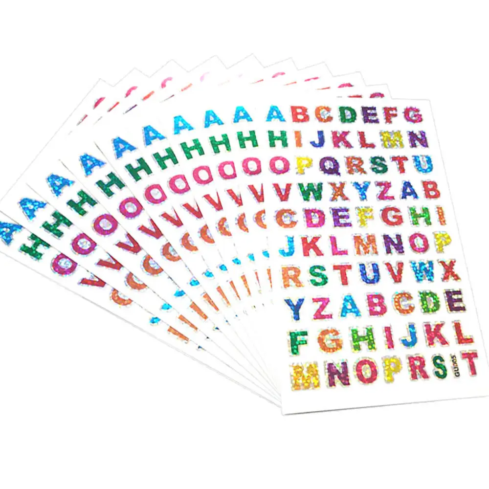 10 Sheets/Set Glitter Letter Stickers Self-Adhesive Alphabet Stickers DIY Scrapbooking or Embellishment Album Hand Book Decor