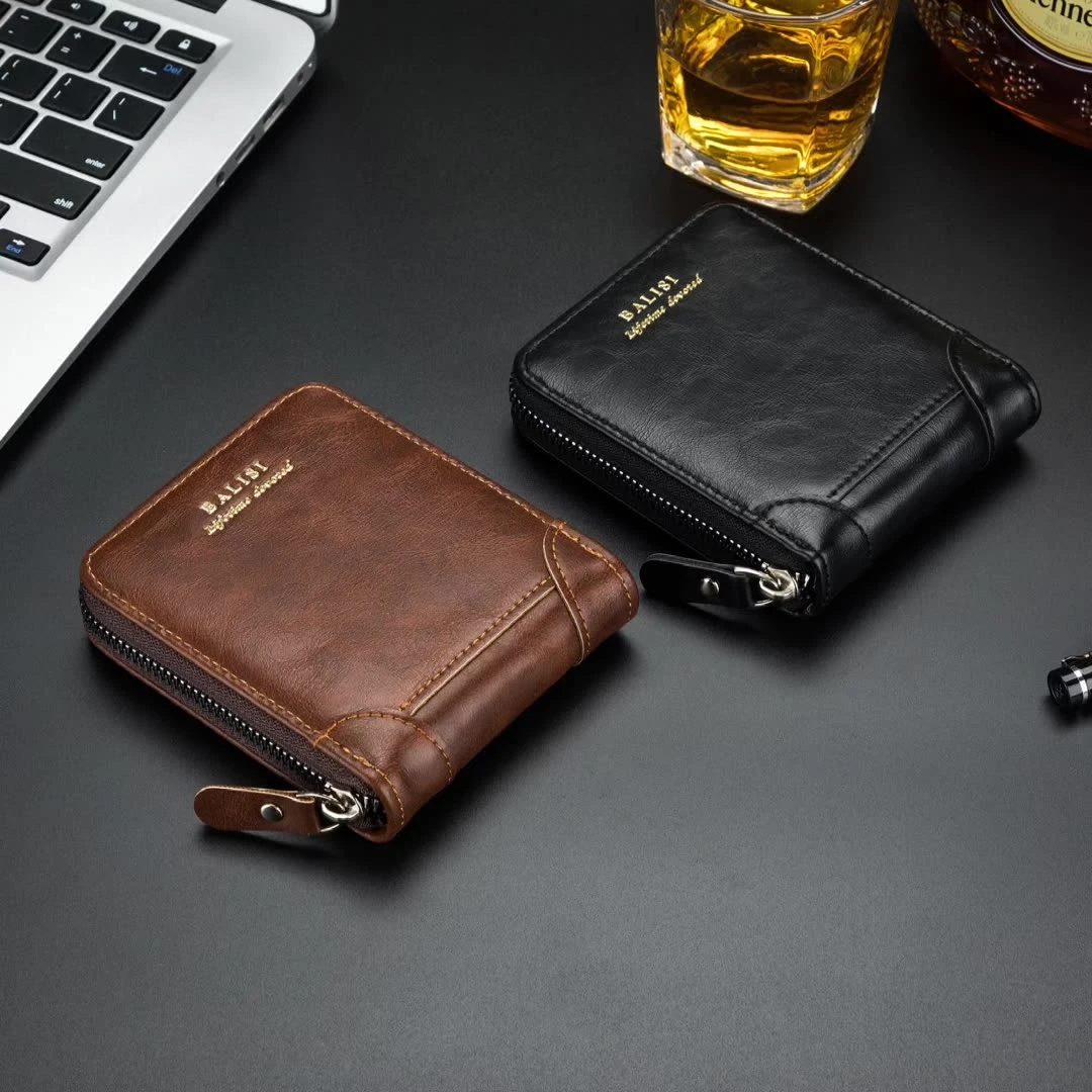 New Vintage Short Mens Wallet High Quality Business Purses Retro Small Leather Wallet Men Luxury Card Holder Zipper Coin Purs