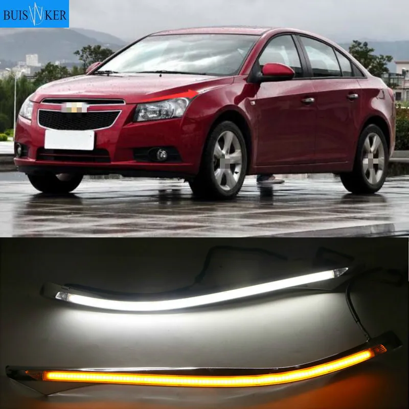 

2PCS LED Daytime Running Light Yellow Turn Signal Relay Car Headlight Eyebrow Decoration For Chevrolet Cruze 2010 - 2014