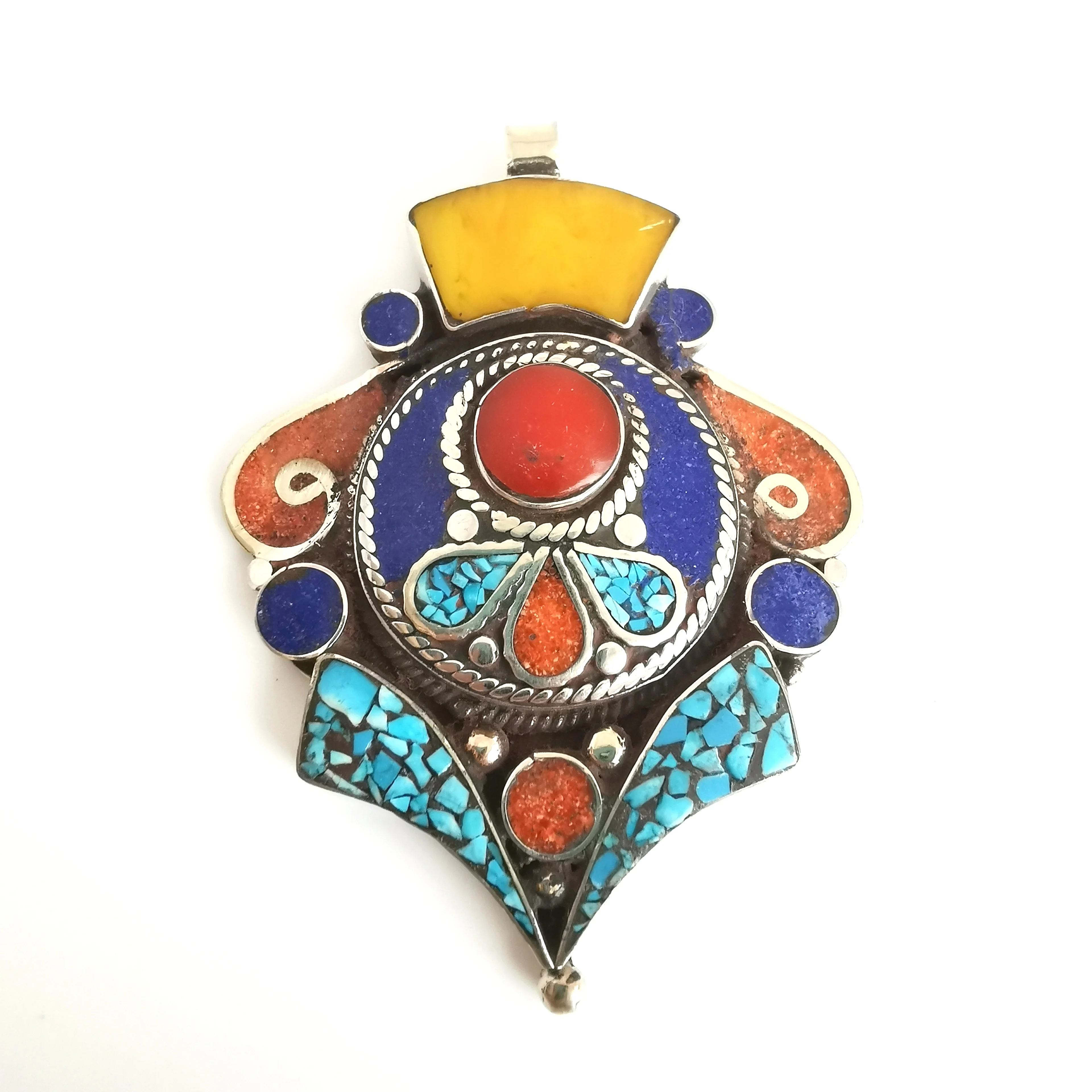 Tibetan Jewelry Nepal Vintage Pendant Copper Inlay Colorful Stone Pendants TBP465