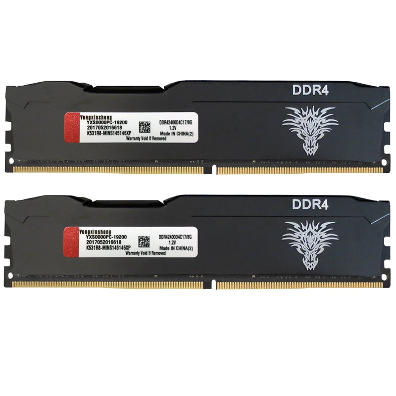 Yongxinsheng 16GB 2X8GB DDR4 RAM 2400MHz 288PIN 1RX8 Desktop Memory RAM PC4-19200MHz Cooling Vest Stick