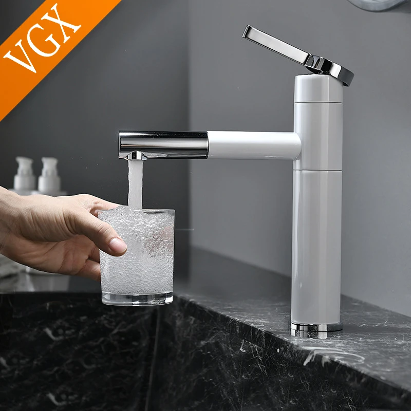 Imagem -02 - Vgx-puxe as Torneiras do Banheiro Misturador da Lavatório Torneira da Pia Lavatório Gourmet Torneira Rotação Quente e Fria Tapware de Latão Guindaste