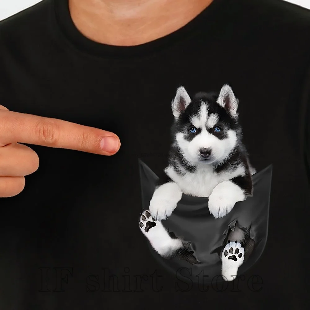 CLOOCL 100% Cotton Pocket T-Shirt Summer Pug Puppy Printed Tshirt Men for Women Shirt Tops Funny Cotton Black Tees Drop Shipping