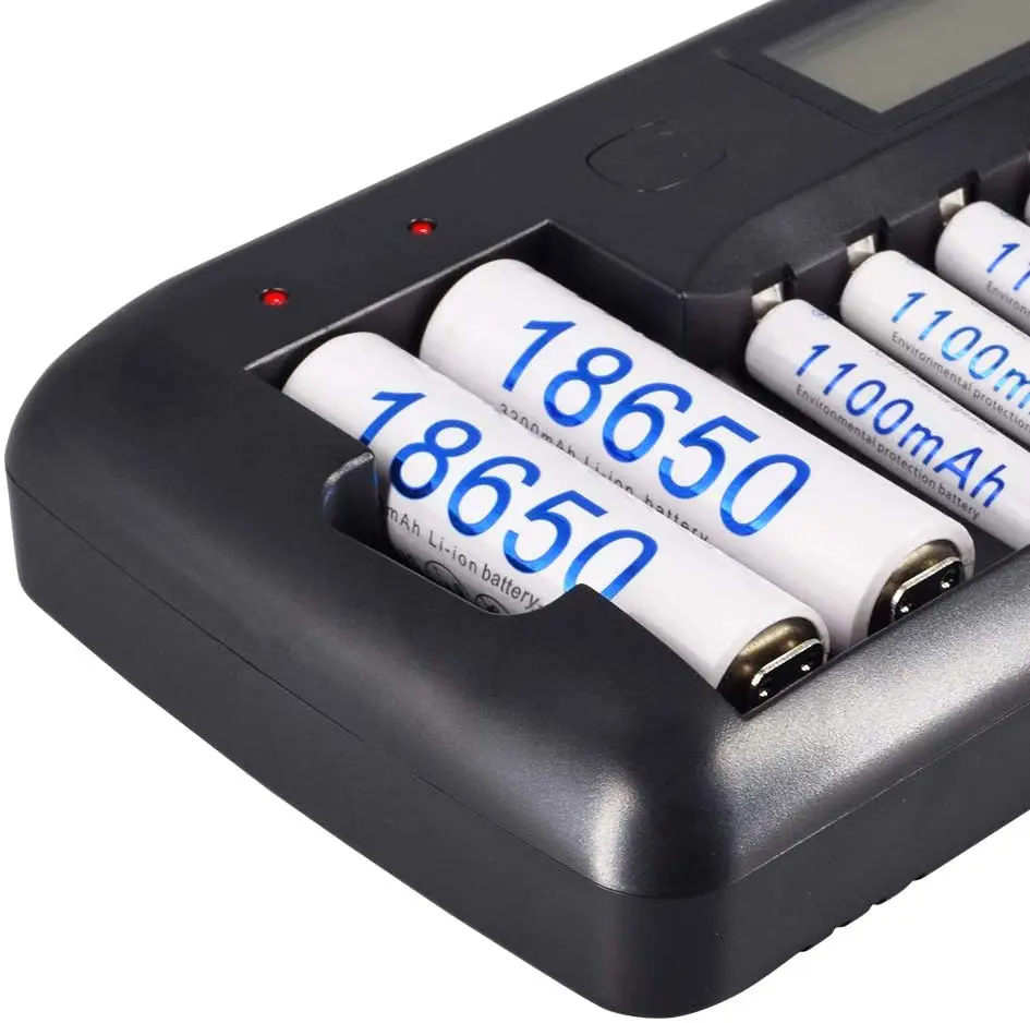 12 슬롯 PALO 지능형 LCD 배터리 충전기 18650 26650 21700 18350 AA AAA 3.7V/1.2V 리튬 NICD NiMH 배터리 및 방전