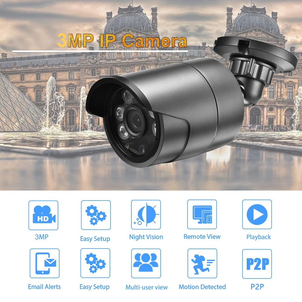 AZISHN 5MP POE IP Camera H.265 SONY IMX335 Sensor Outdoor Waterproof Cam Motion Dectection DC12V/48V POE Module Optional