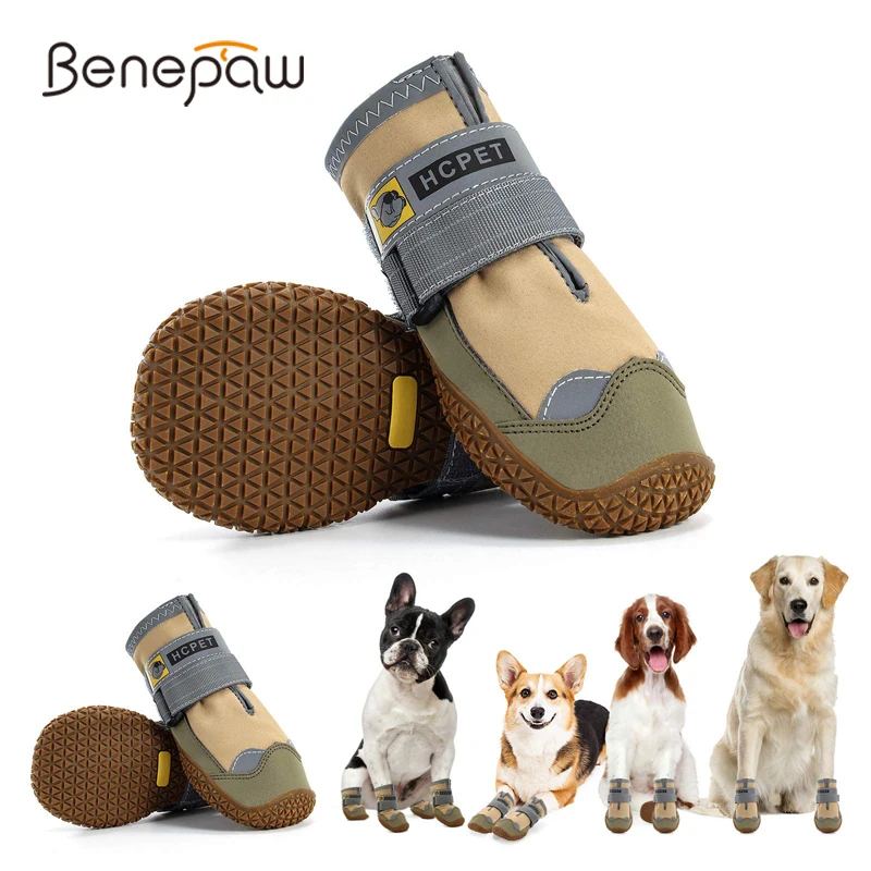 Benepaw Nonslip Waterproof Dog Boots Durable Reflective Adjustable Straps Dog Shoes For Small Medium Big Dogs Pet Paw Protector