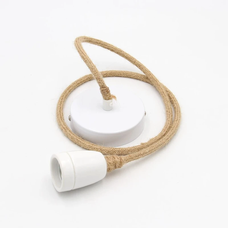 Vintage Hemp Rope Cord sets Ceiling Light With Ceramic Lamp Holder Without LED Bulb
