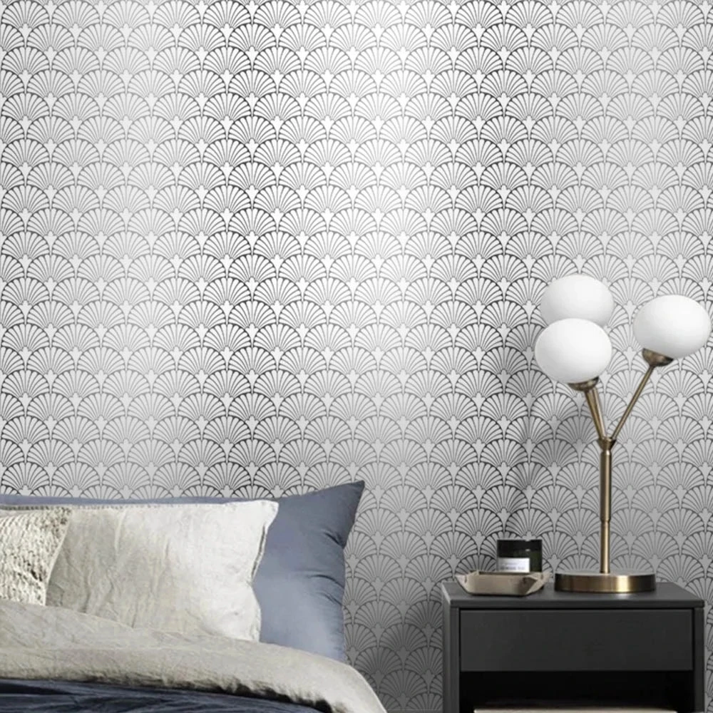 Modern Trellis Wallpaper Peel and Stick Silver Fan Contact Paper Removable Self Adhesive Kitchen Cabinet Drawer Vinyl Film