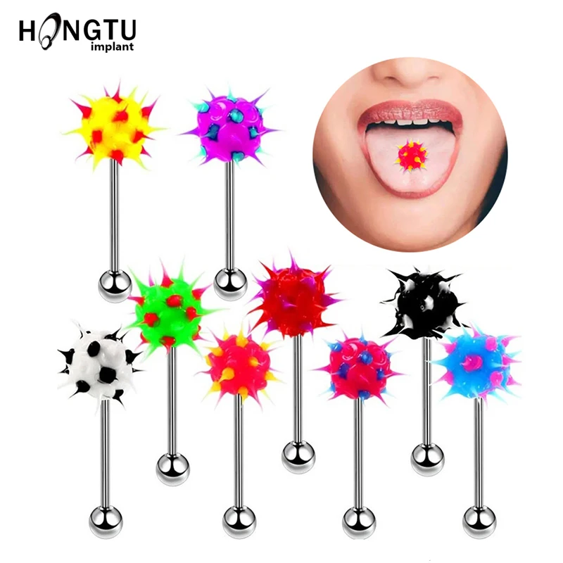 Colorful Rubber Ball Tongue Ring Surgical Steel Barbell Piercing Lengua 14G Piercing Tongue Pin Sexy Body Jewelry For Women Man