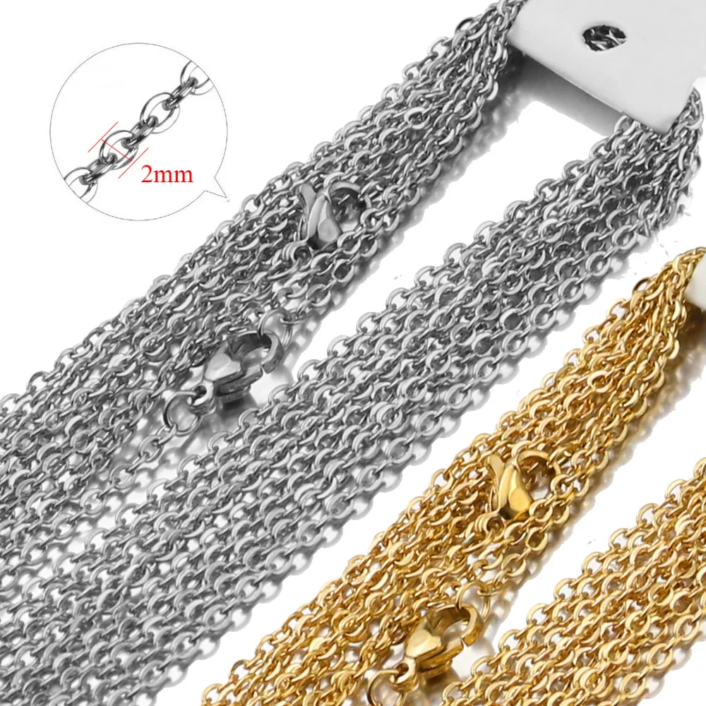 10pcs 50cm Width 2mm Stainless Steel Gold Color Plated Necklace Cuban Chains for DIY Jewelry Findings Making Materials Handmade