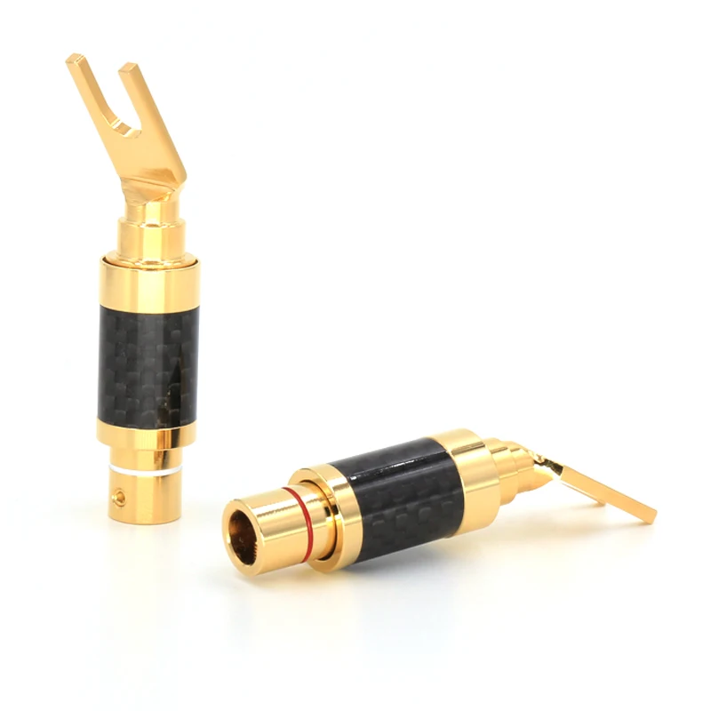 4Pcs  CF-201(G) hi-end carbon fiber 3U Gold Plated Y Spade plug hifi audio speaker cable spade plug