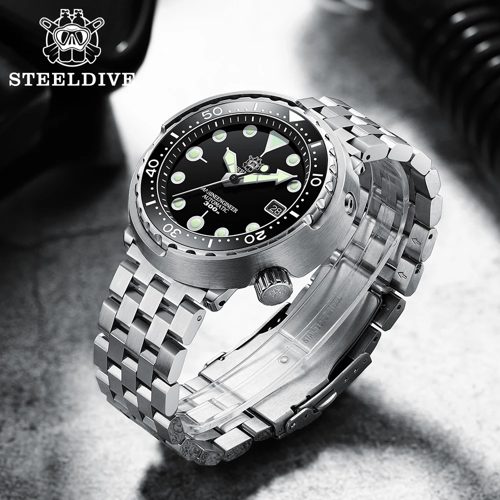 Steeldive SD1975  New Arrival 2021 Blue Hole Rubber Band Stainless Steel 316L Big Size Men Watch Automatic Tuna Can Diver Watch