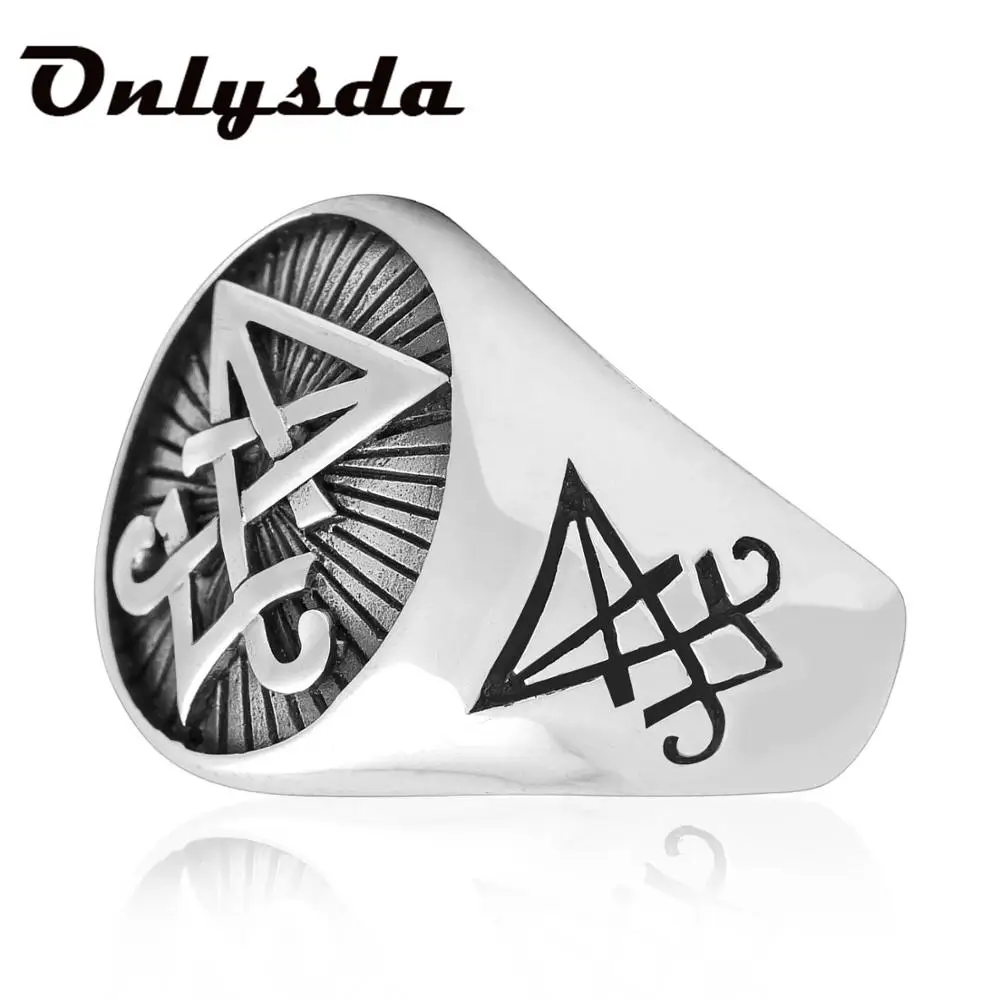 Onlysda Gothic Lucifer Satan Signet Rings Punk Stainless Steel Seal Rings Men and Women Pagan Jewelry Dropshipping Gift OSR713