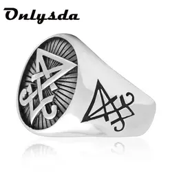 Onlysda Gothic Lucifer Satan Signet Rings Punk Stainless Steel Seal Rings Men and Women Pagan Jewelry Dropshipping Gift OSR713