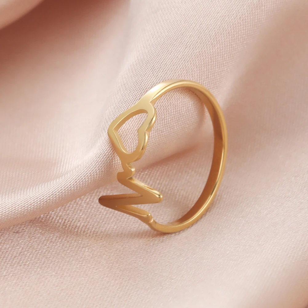 Cazador Fashion HeartBeat Rings Women Doctor Nurse Stainless Steel Hollow Heart Finger Rings Jewelry Birthday Friends Gifts 2024