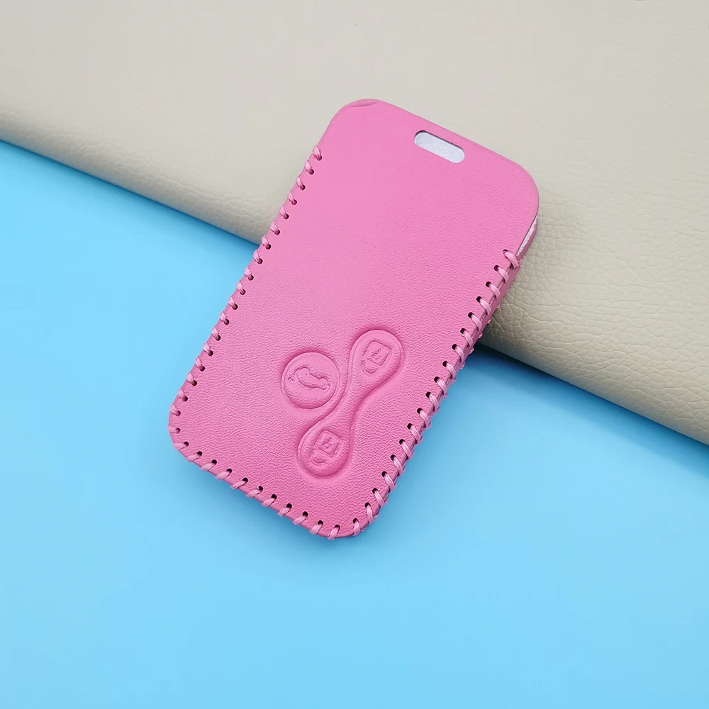 Pink Leather Protective Cover With 3 Buttons Car Key Case For Renault Clio Logan Megane 2 3 Koleos Scenery Card Protect Shell