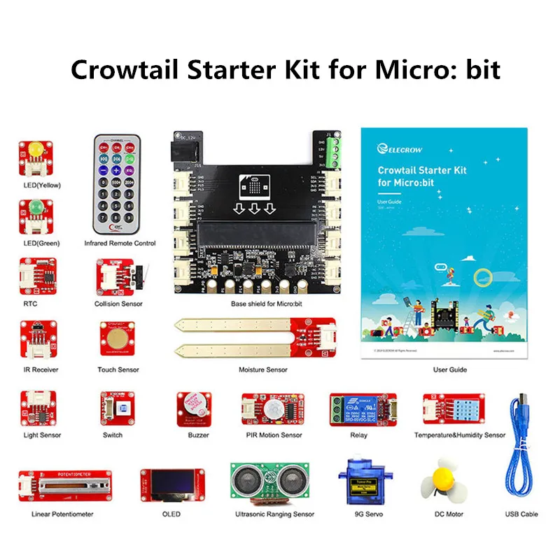 Elecrow Crowtail Starter Kit for Micro:bit Programming Learning Kit with 20 Lessons Computer Electronic DIY Kit Kid's Gift