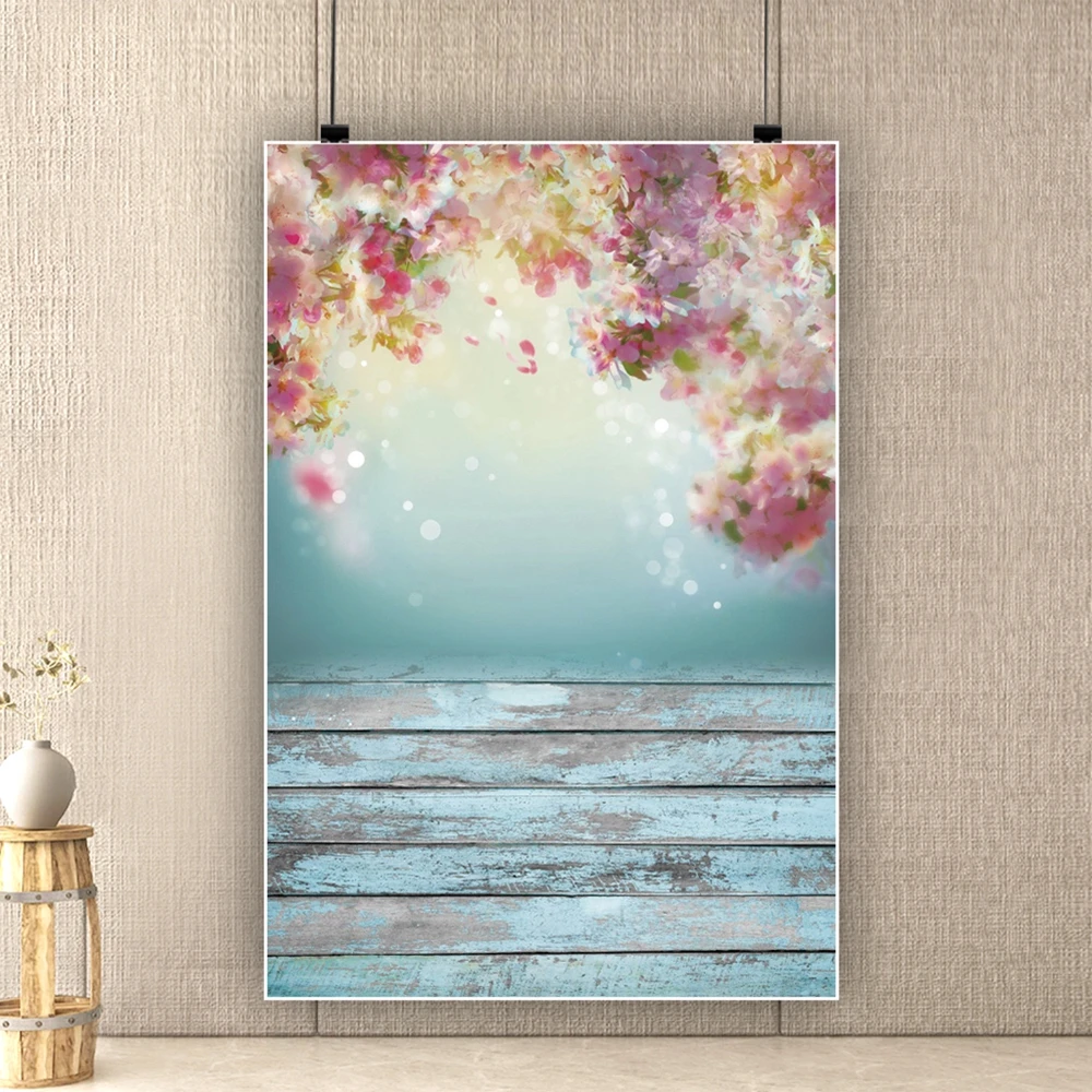 Yeele 봄 자연 꽃 배경 사진 나무 보드 반짝이 폴카 도트 생일 사진 스튜디오 비닐 배경 Photocall