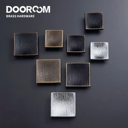 Dooroom Brass Furniture Handles Modern Square Cupboard Drawer Wardrobe Dresser Cabinet Knobs Wood Grain Pulls