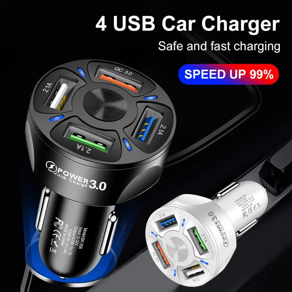 4 USB Fast Car Charger 4 Port QC 3.0 Cigarette Lighter USB Charger Dual Usb Adapter For IPh-one 11 Pro Max Adapter For Xiaom