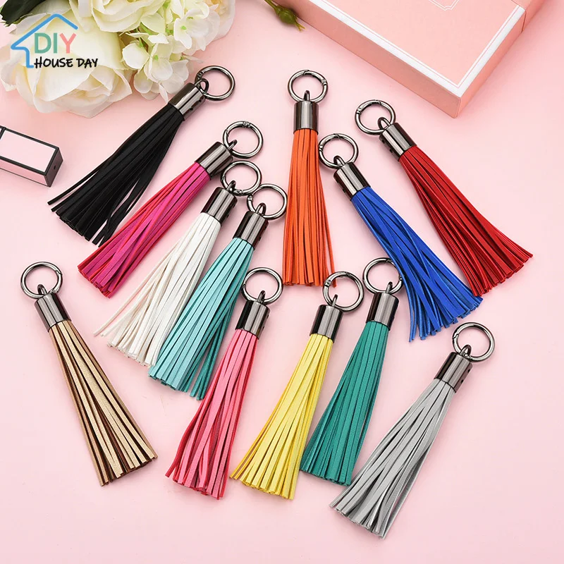 1Pcs Alloy Key Ring PU Leather Tassel Pendants DIY Crafts Materials Car Phone Jewelry key Chain Decor Fringe Trim Accessories