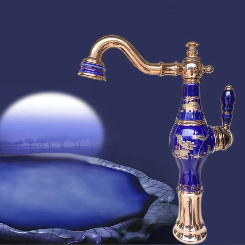 New Arrivals Top-grade Brass and Jade Basin Sink Faucet Deck Mounted Bathroom Water Tap Hot and Cold Mixer Tap Basin Faucet