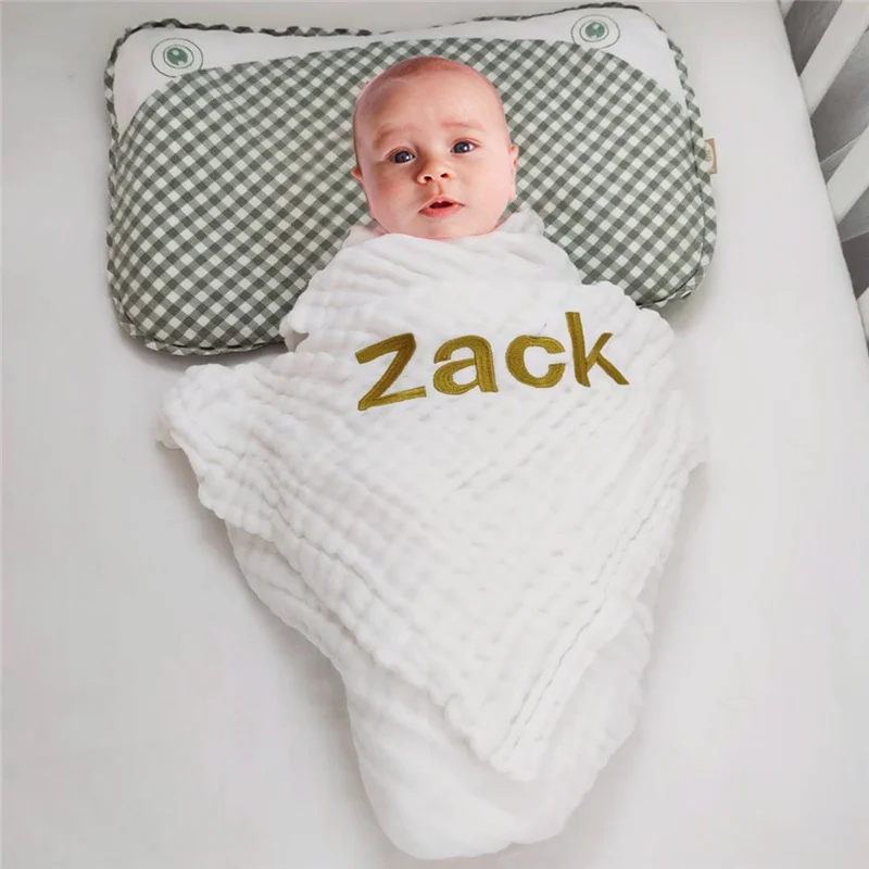 6 Layer Muslin Name Personalized Baby Newborn Babi Blanket Infant Kids Baby Birthday Gift Cotton Swaddle Wrap Sleeping Bed Cover