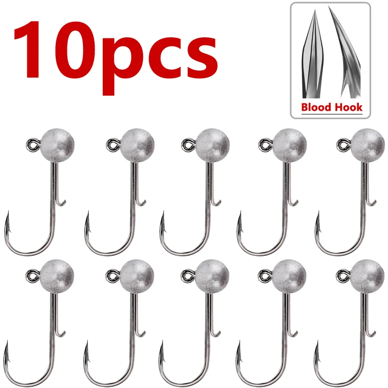10 Stück/Set NED Jigköpfe Haken 1g-20g Alle Größen Runde Kugelkopfhaken Unhängende Langschaftige Sekundärhaken für Weichköder-Angeln