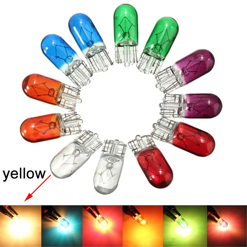 10 Pcs DC 12V T10 501 194 Car Halogen Bulb Interior Signal Light Side Marker Light Yellow Glass Bulb Car Acessories 3w