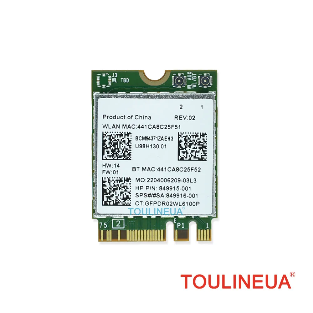 BCM94371ZAE 802.11ac SPS 849916-001 849915-001 BT4.1 867Mbps BCM94371 M2  NGFF WiFi Wireless Network Card PK BCM94352Z For HP