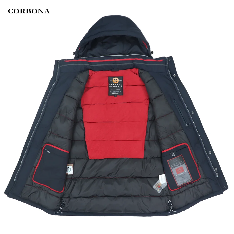 CORBONA New Arrival Mens Winter Jacket High Quality Cotton Long Coat Windproof Business Fashion Outdoor DetachableHat Warm Parka