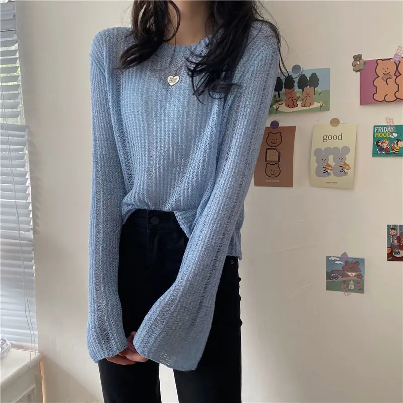 Pullovers Women Solid Long Sleeve O-neck Loose Elasticity Sweet Korean Style Lazy Chic Gentle Outwear Sweaters Knitted Female