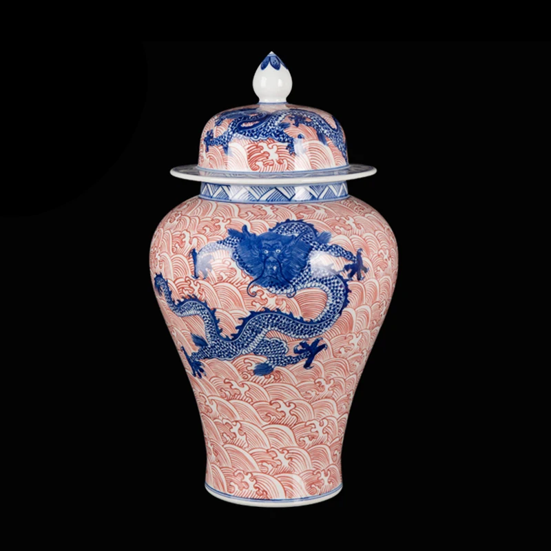 Jingdezhen porcelain antique dragon pattern blue and white general tank canned ornaments ornaments home tabletop porcelain craft